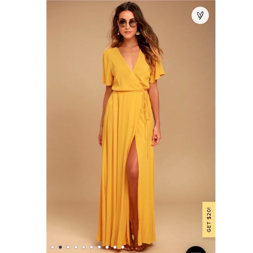 Lulu’s Much Obliged Golden Yellow Wrap Maxi Dress